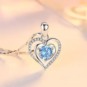 Fashion heart blue aquamarine gemstones pendant necklace