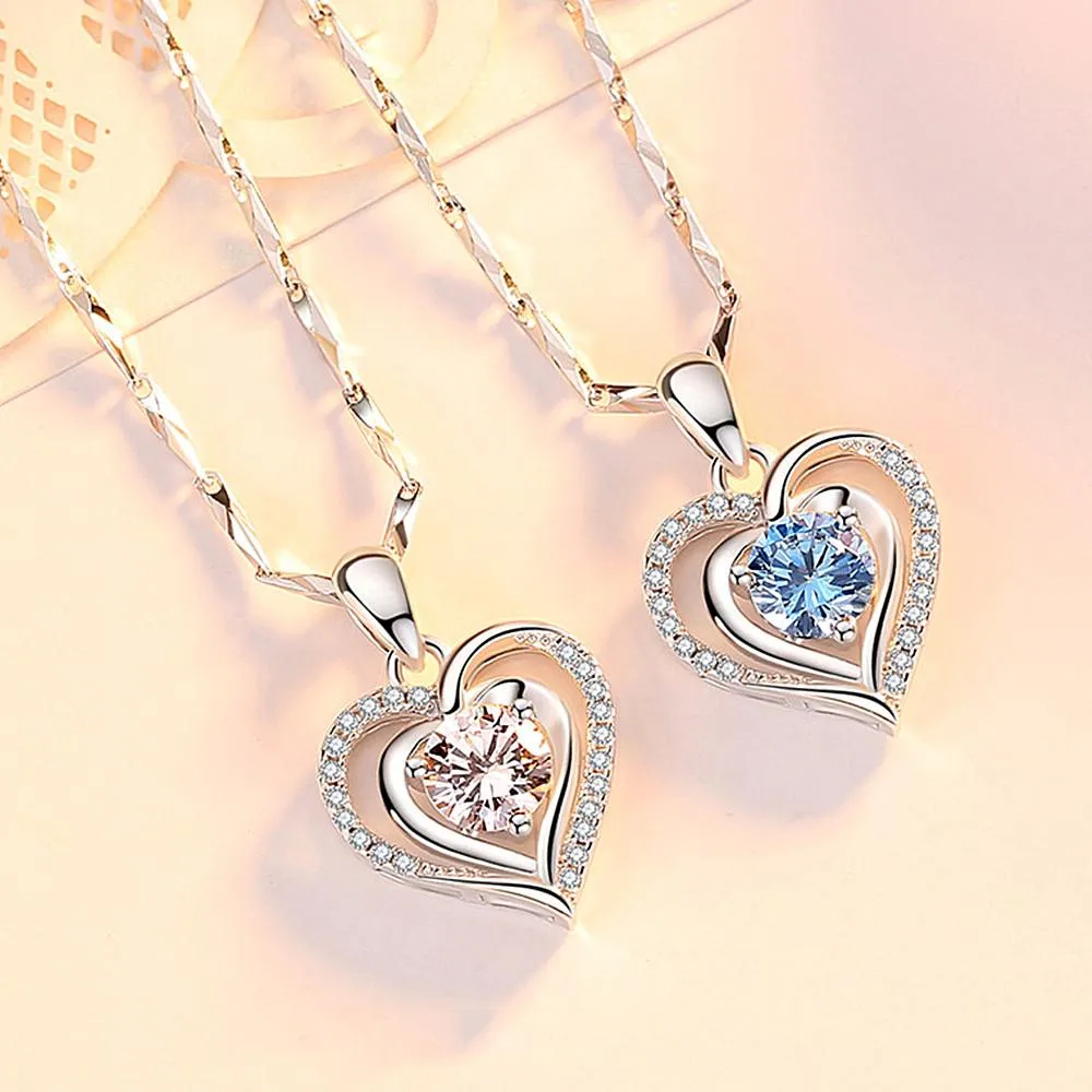Fashion heart blue aquamarine gemstones pendant necklace