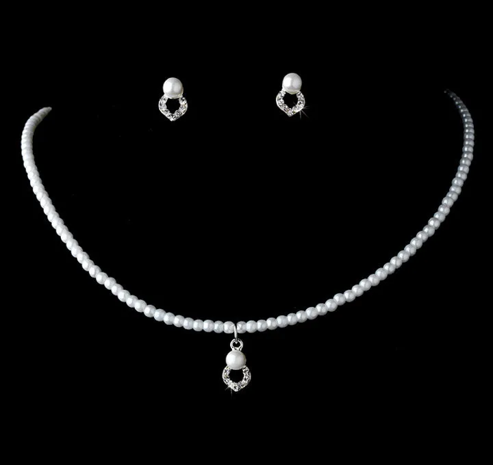 Flowergirl Pearl and Rhinestone Jewelry Set