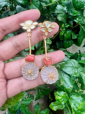 Fluoride with kundan and coral earrings