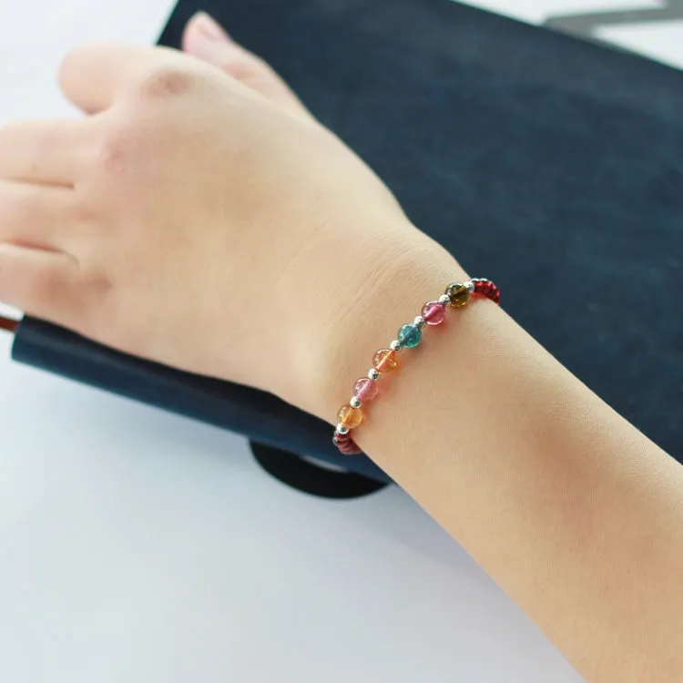 Garnet Silver Tourmaline Beaded Bracelet Handmade Birthstone Jewelry for Women