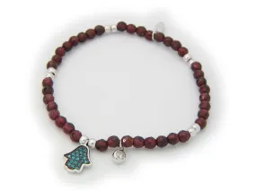 Garnet Stone Hamsa Charm Bracelet