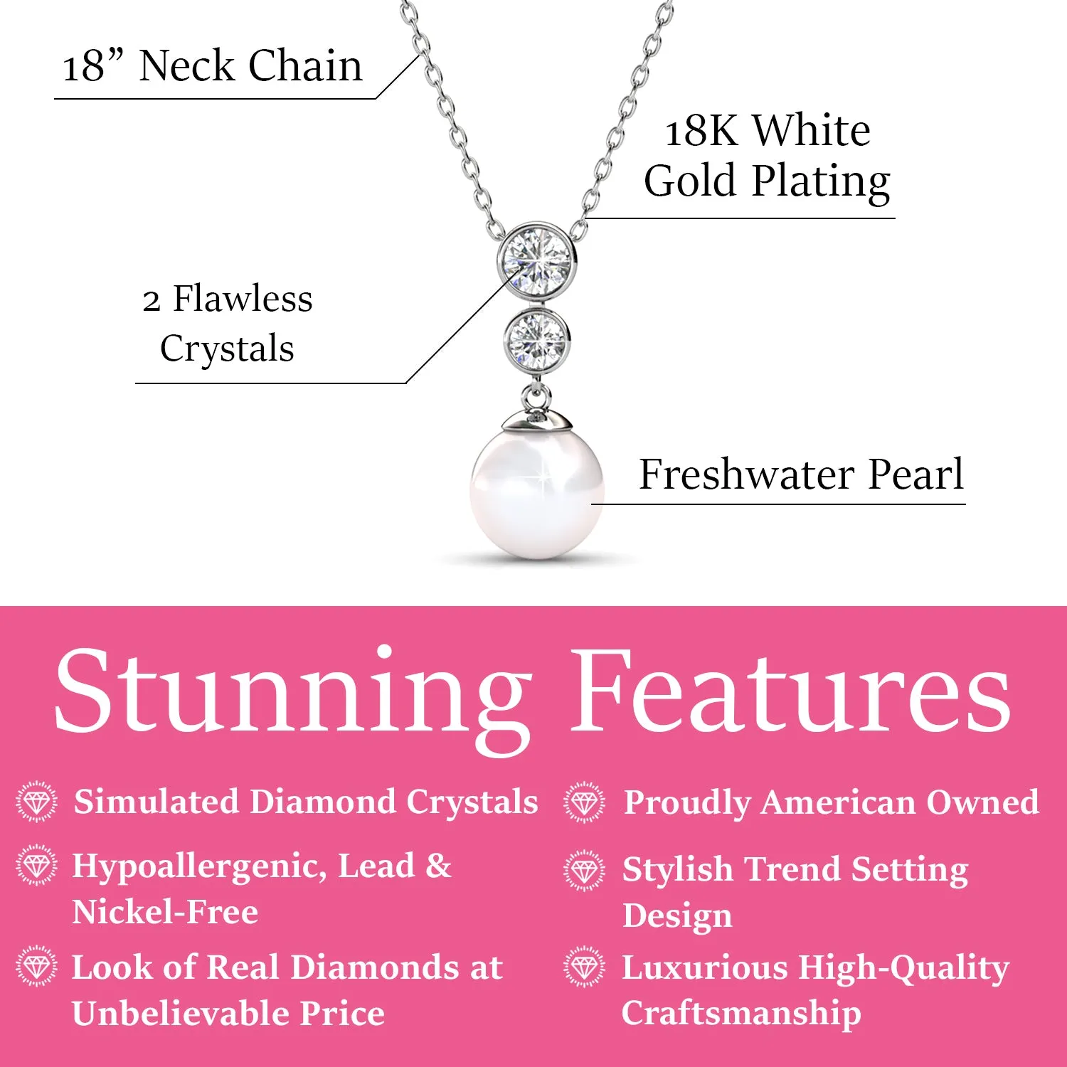 Genevieve "Sweet Pearl" 18k White Gold Plated Pendant Necklace with Swarovski Crystals