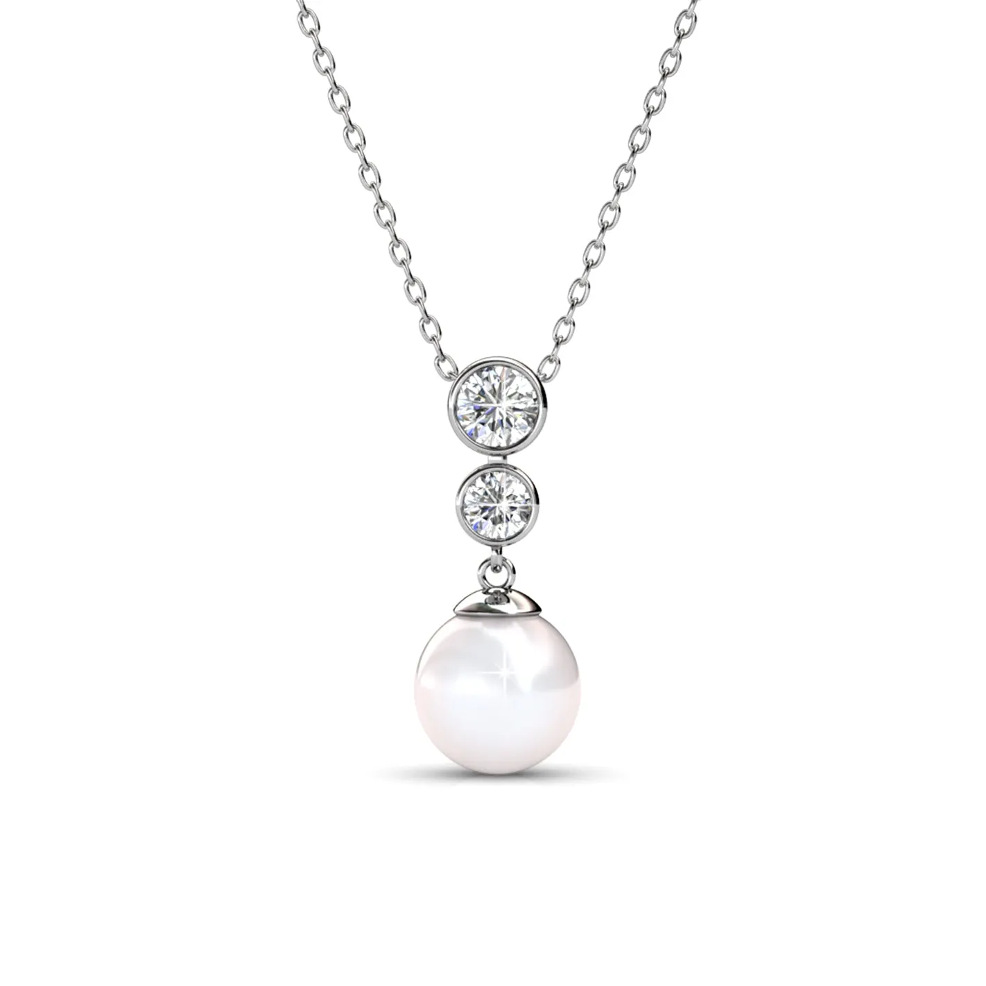 Genevieve "Sweet Pearl" 18k White Gold Plated Pendant Necklace with Swarovski Crystals