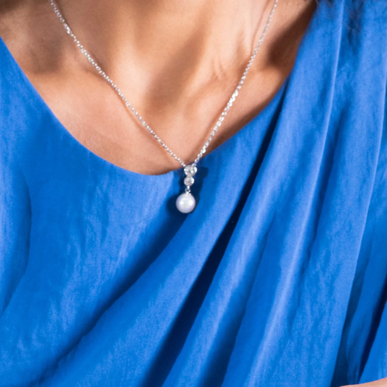 Genevieve "Sweet Pearl" 18k White Gold Plated Pendant Necklace with Swarovski Crystals