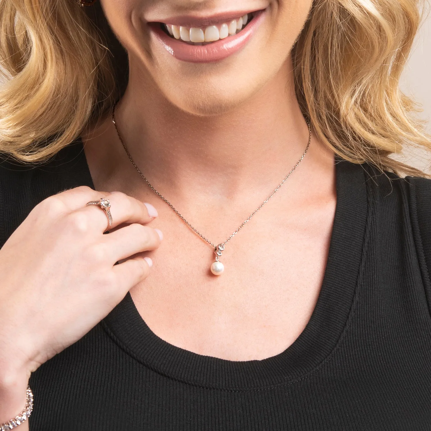 Genevieve "Sweet Pearl" 18k White Gold Plated Pendant Necklace with Swarovski Crystals