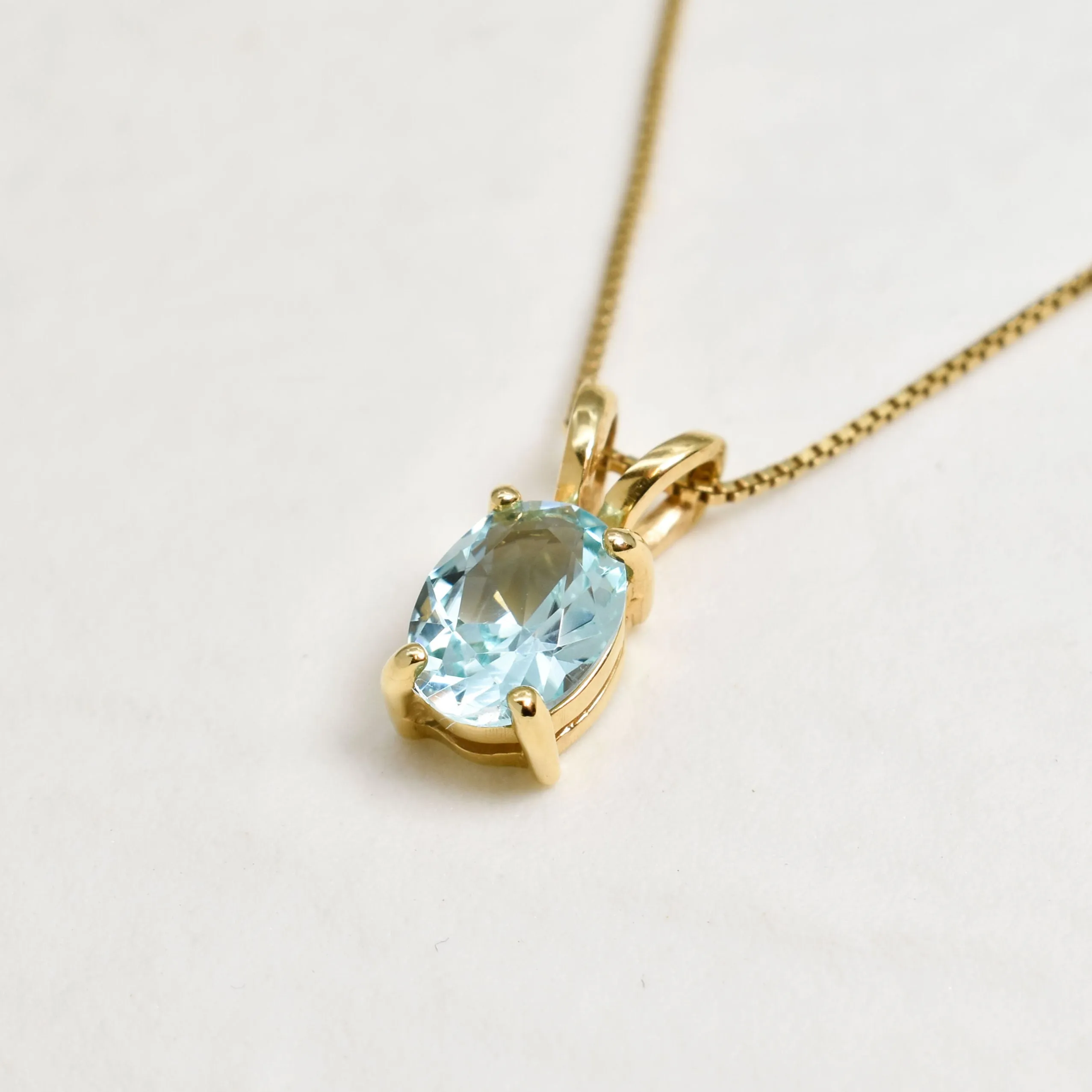 Gold Aquamarine Pendant - Blue Dainty Necklace - Gold Solitaire Necklace