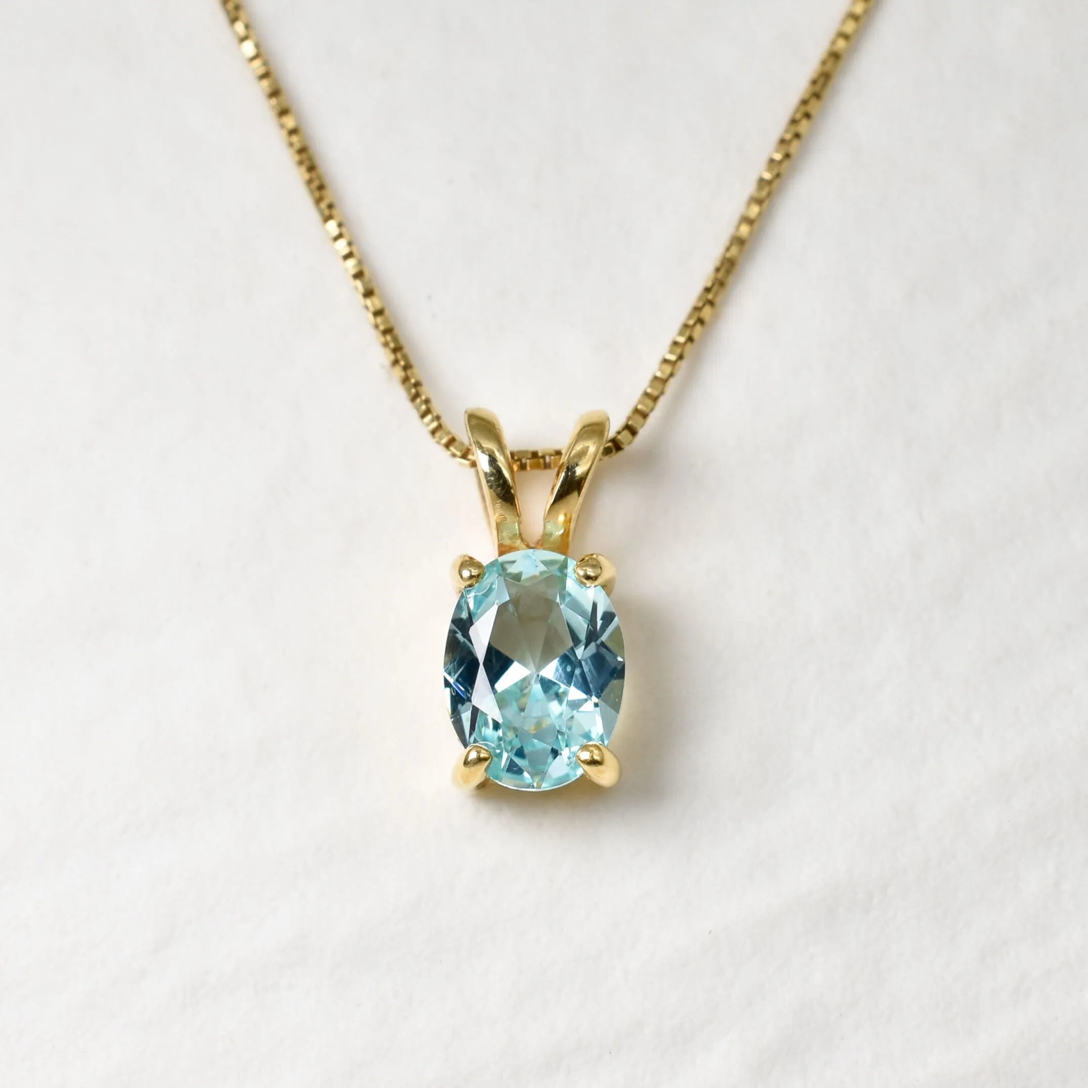 Gold Aquamarine Pendant - Blue Dainty Necklace - Gold Solitaire Necklace