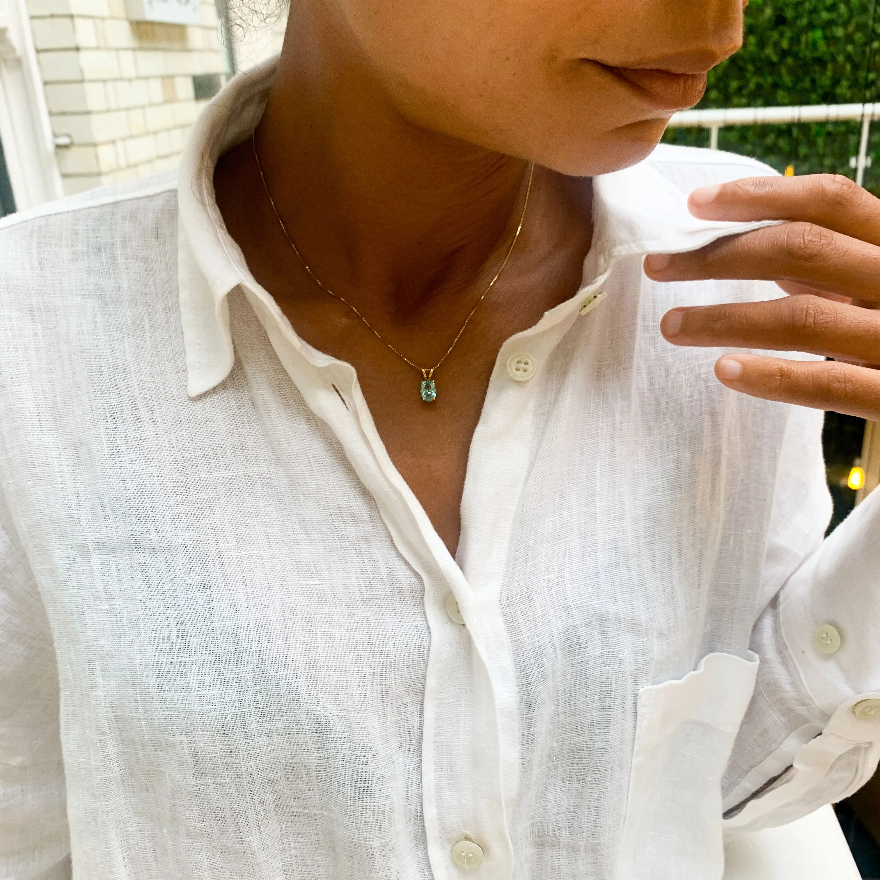 Gold Aquamarine Pendant - Blue Dainty Necklace - Gold Solitaire Necklace