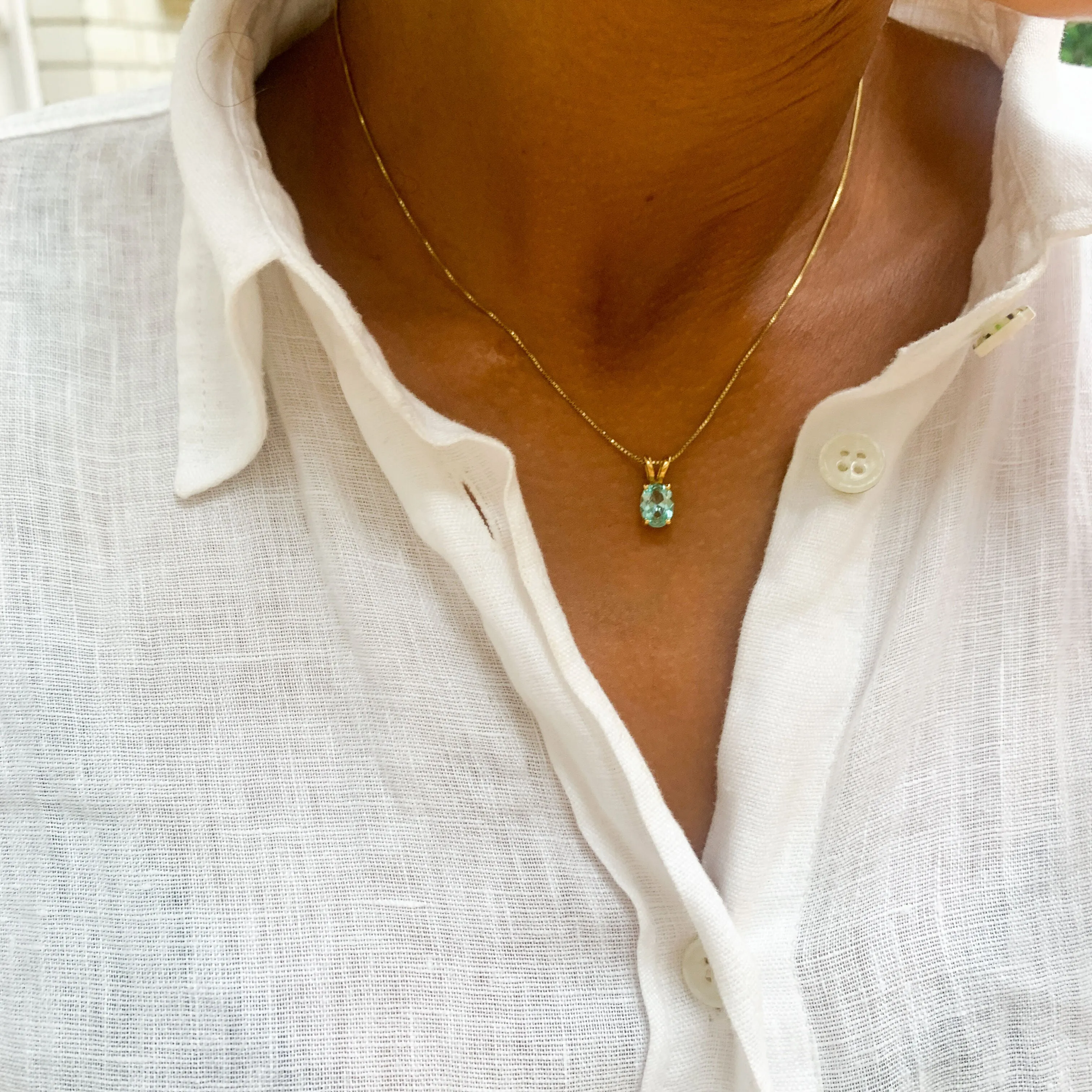 Gold Aquamarine Pendant - Blue Dainty Necklace - Gold Solitaire Necklace