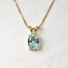 Gold Aquamarine Pendant - Blue Dainty Necklace - Gold Solitaire Necklace