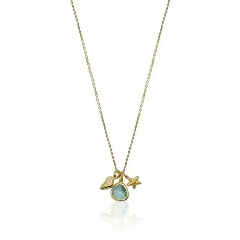 Gold Necklace with Blue Shell Pendant