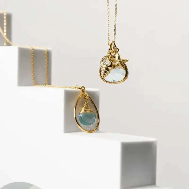 Gold Necklace with Blue Shell Pendant