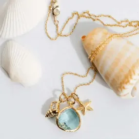 Gold Necklace with Blue Shell Pendant
