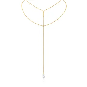 Gold Pearl Y Necklace