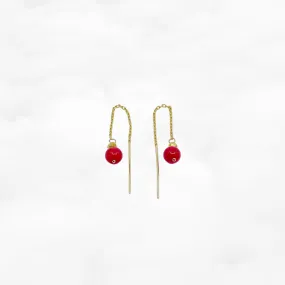 Gold Red Coral Thread Earrings
