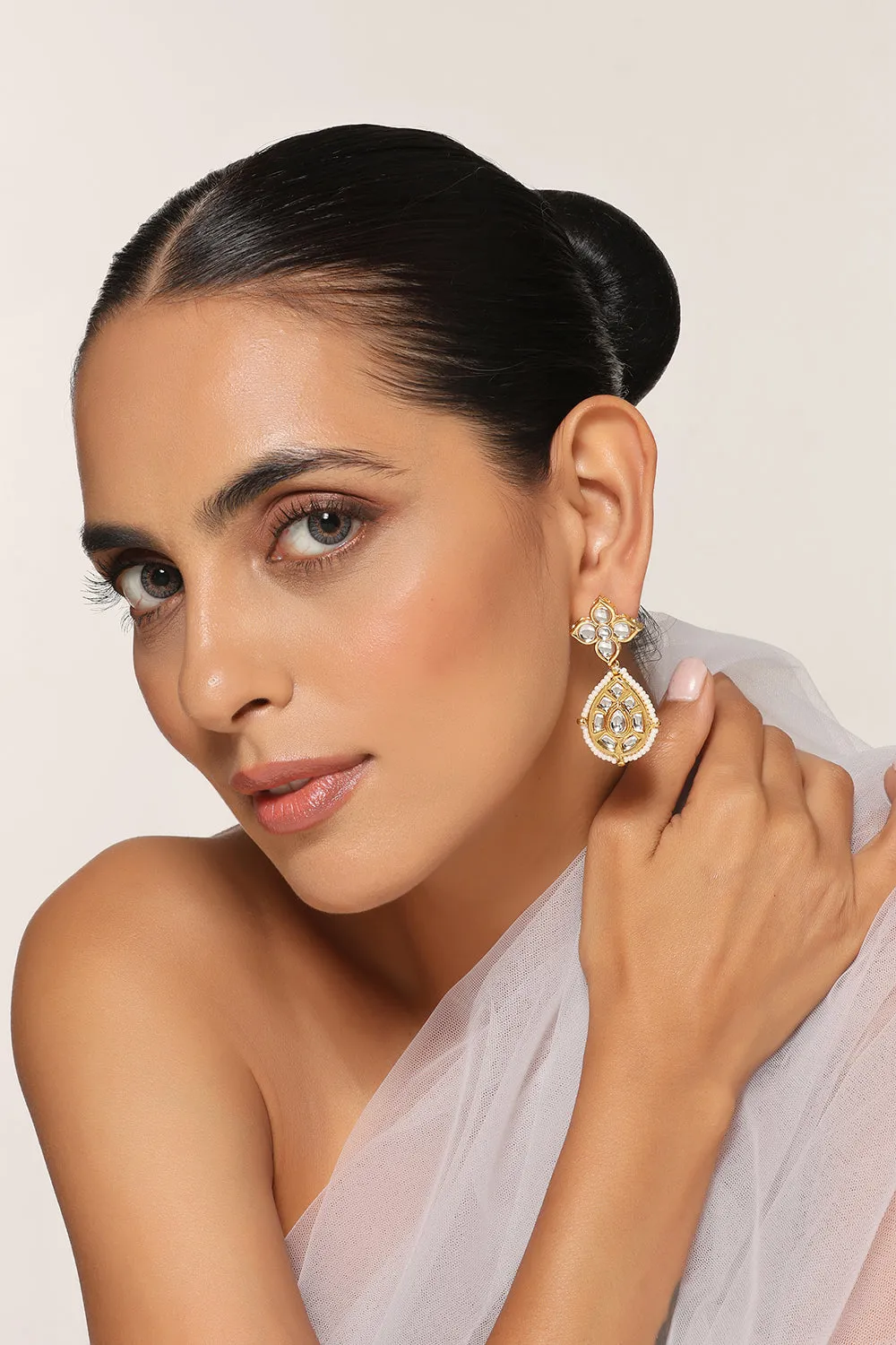 Gold Tone Kundan Dangler Earrings