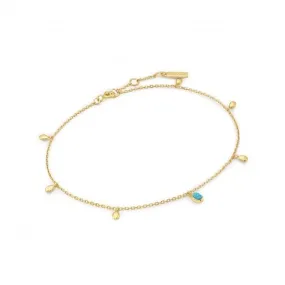 Gold Turquoise Drop Pendant Anklet F044-01G