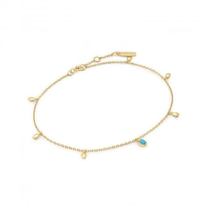 Gold Turquoise Drop Pendant Anklet F044-01G