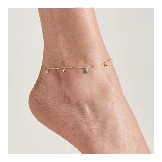 Gold Turquoise Drop Pendant Anklet F044-01G