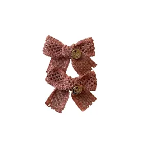 Halo Luxe Della Chenille Lace Double Bow Clip - Rose