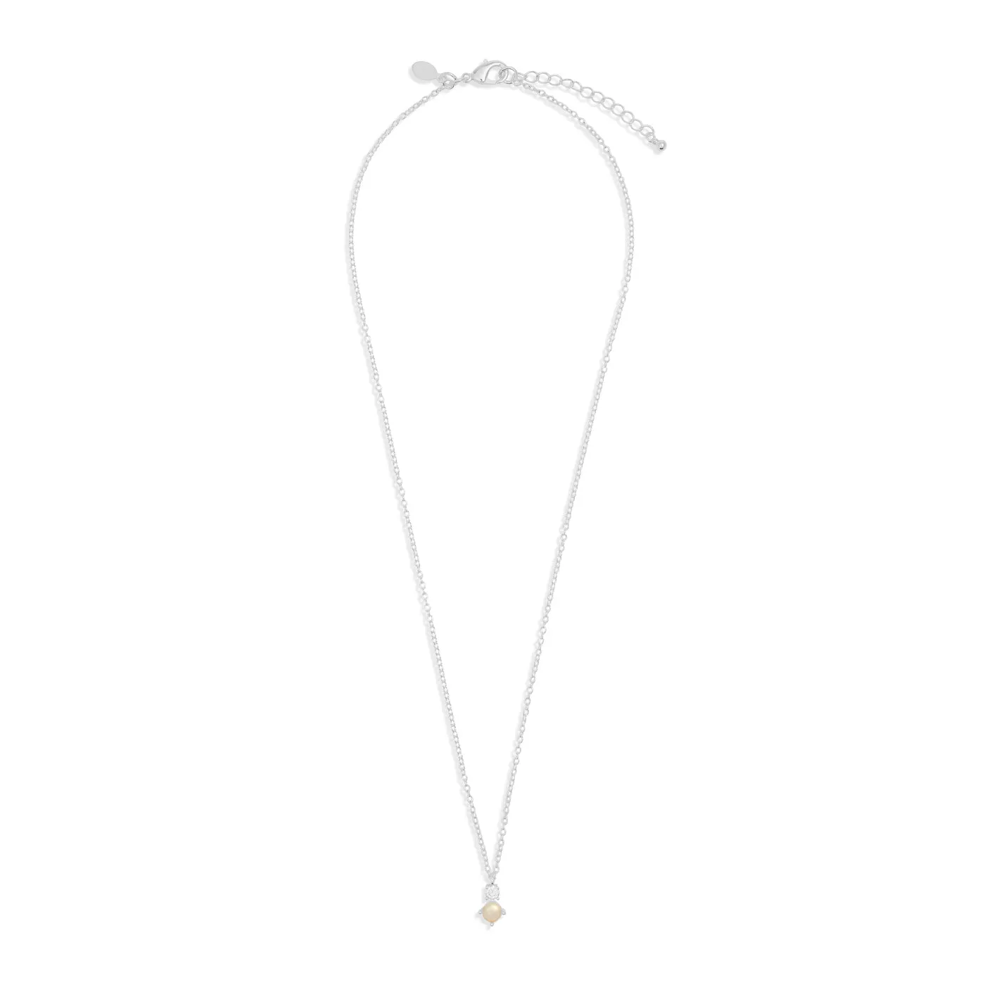 Halo Pearl Cubic Zirconia & Pearl Pendant Silver Plated Necklace 7838