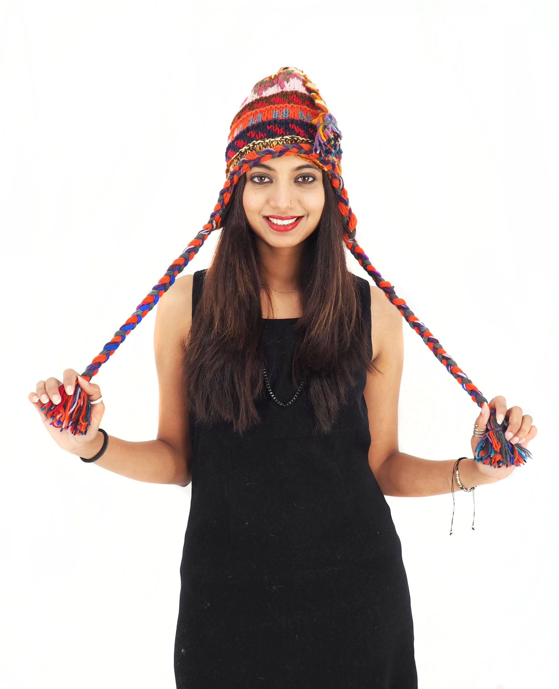 Handmade Crochet Hand Knitted Boho Hippie 100% Wool Fleece Lined Hat 6028