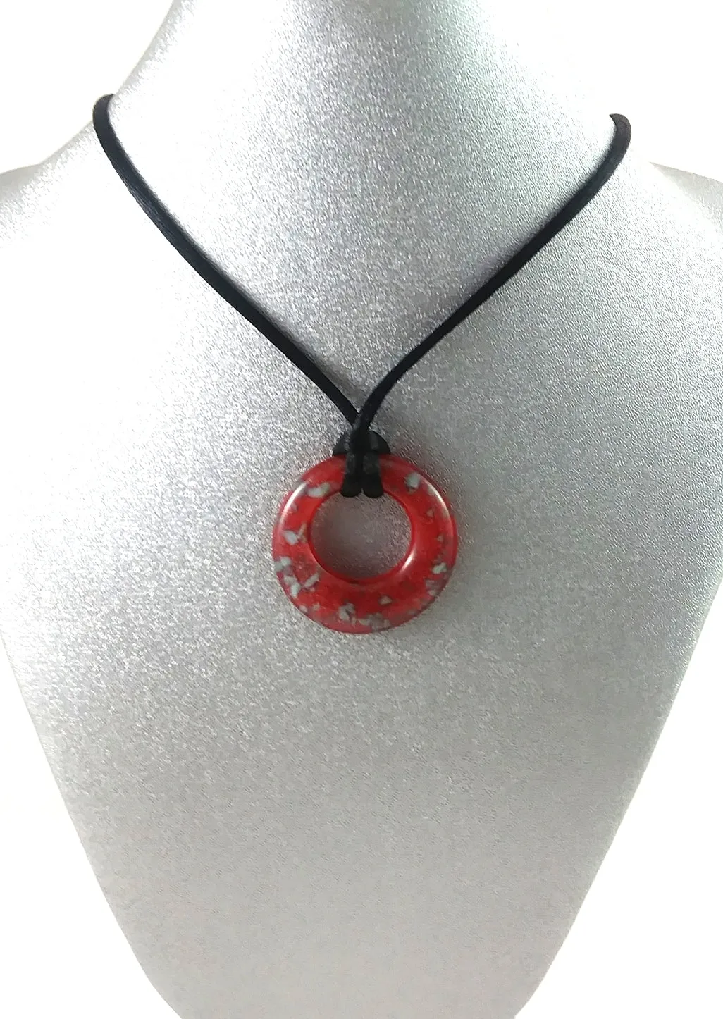 Handmade Glass Hoop Pendant, Red and Blue, Christmas Gift
