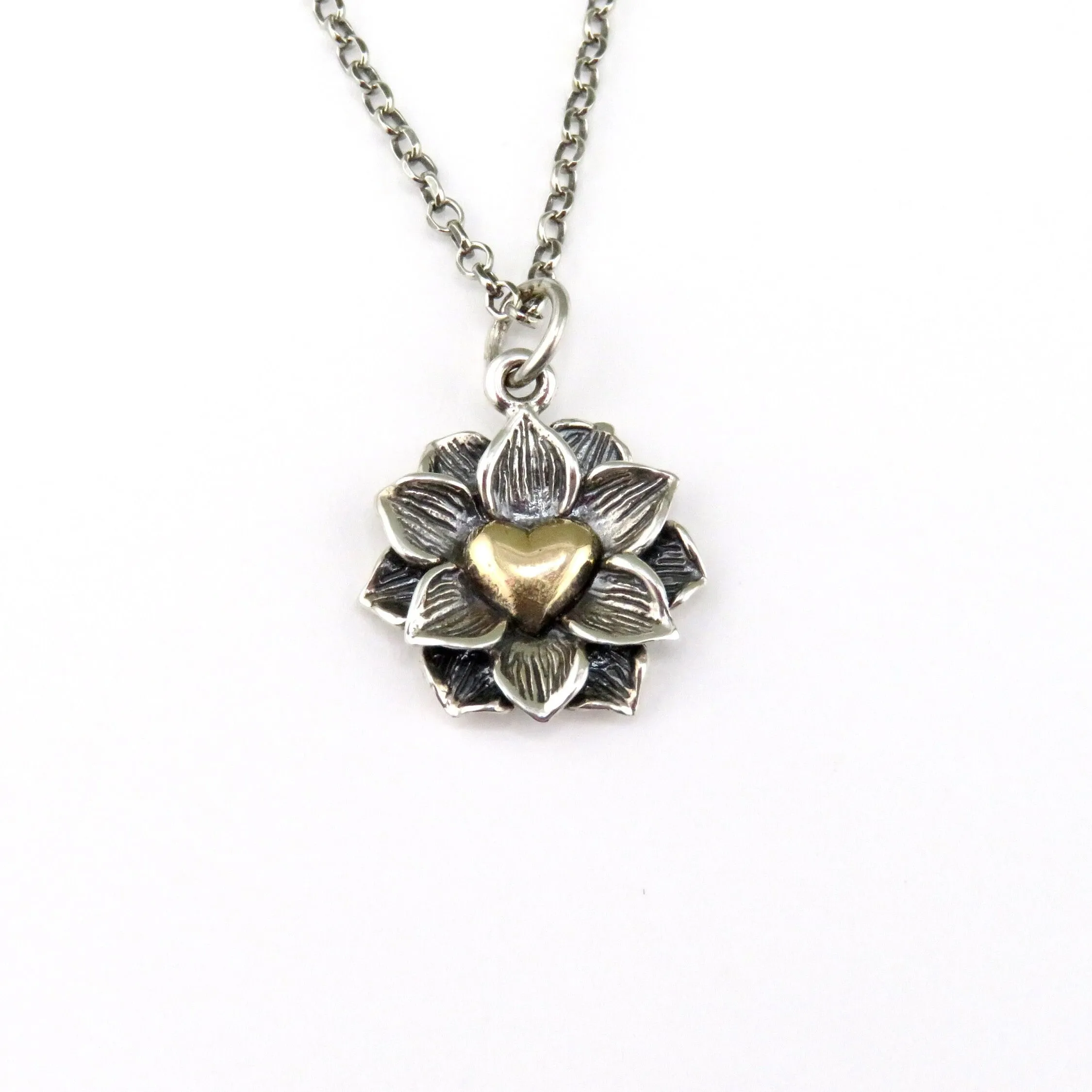 Heart in Lotus Mixed Metal Necklace