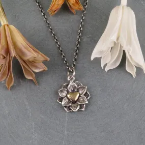 Heart in Lotus Mixed Metal Necklace