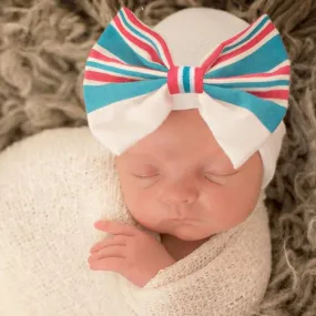 Hospital Blanket Bow Newborn Girl White Hospital Hat - White Hospital Hat Newborn- Personalized Optional