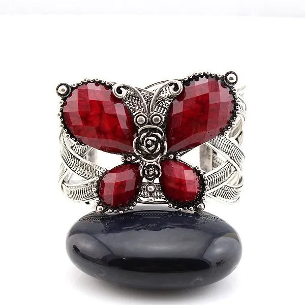 Hot Sale Butterfly Bangle Bracelet Vintage Silve Plated Red Butterfly Adjustable Bangle