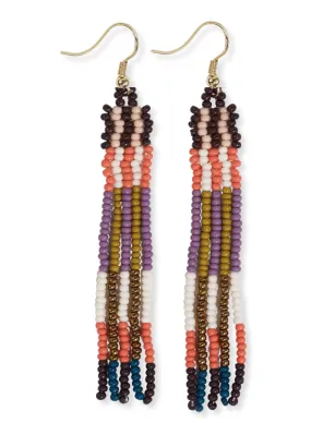 Ink   Alloy Melissa Alternating Two Color Grids Petite Beaded Fringe Earrings Citron   Coral