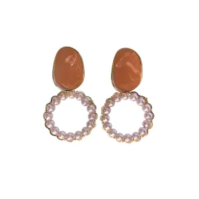Issie Pendant Drop Hoop Coral Earrings