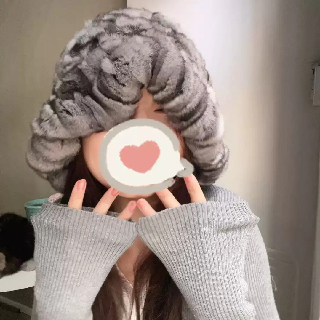 Japanese cute style South American chinchilla fur hat blue purple fur bear hat playful little girl cloud hat