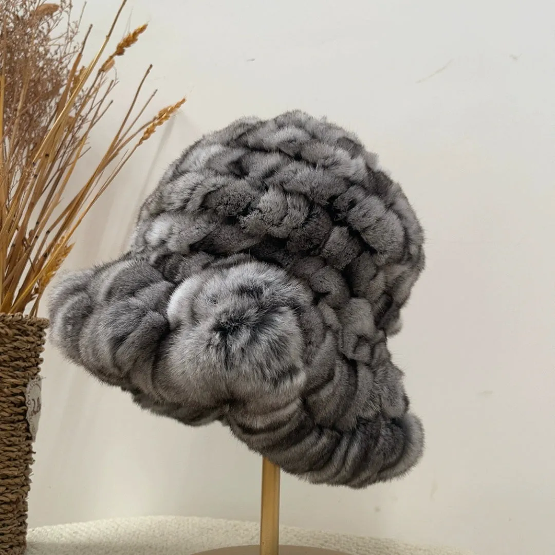 Japanese cute style South American chinchilla fur hat blue purple fur bear hat playful little girl cloud hat