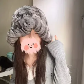 Japanese cute style South American chinchilla fur hat blue purple fur bear hat playful little girl cloud hat