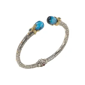 Konstantino Anthos Silver and 18K Gold Blue Spinel, London Blue Topaz and Garnet Cuff Bracelet