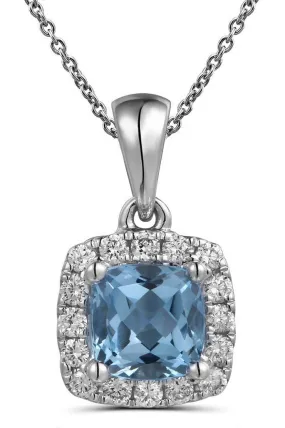 Ladies Diamond Aquamarine Pendant Necklace