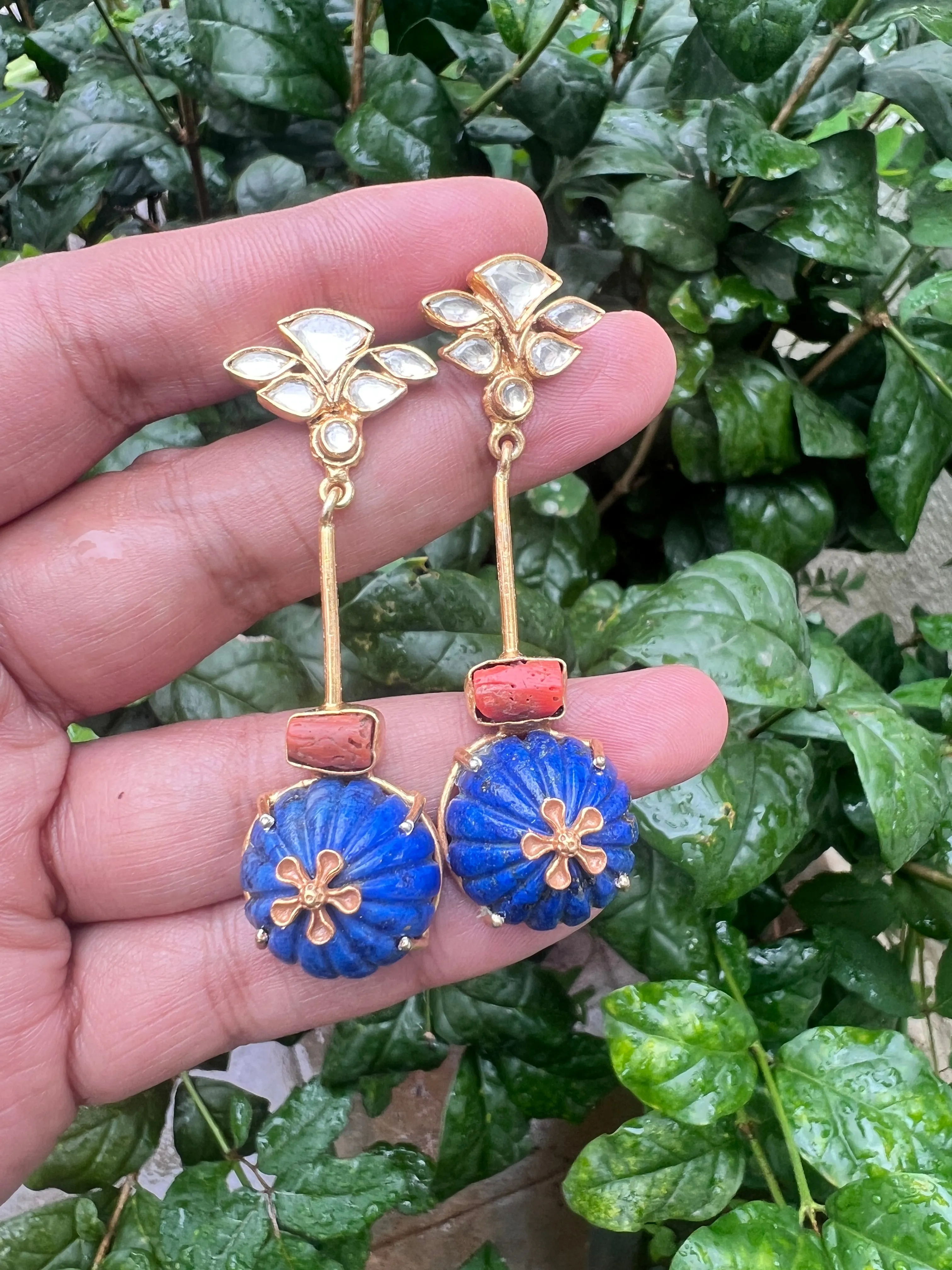 Lapis & kundan with coral earrings