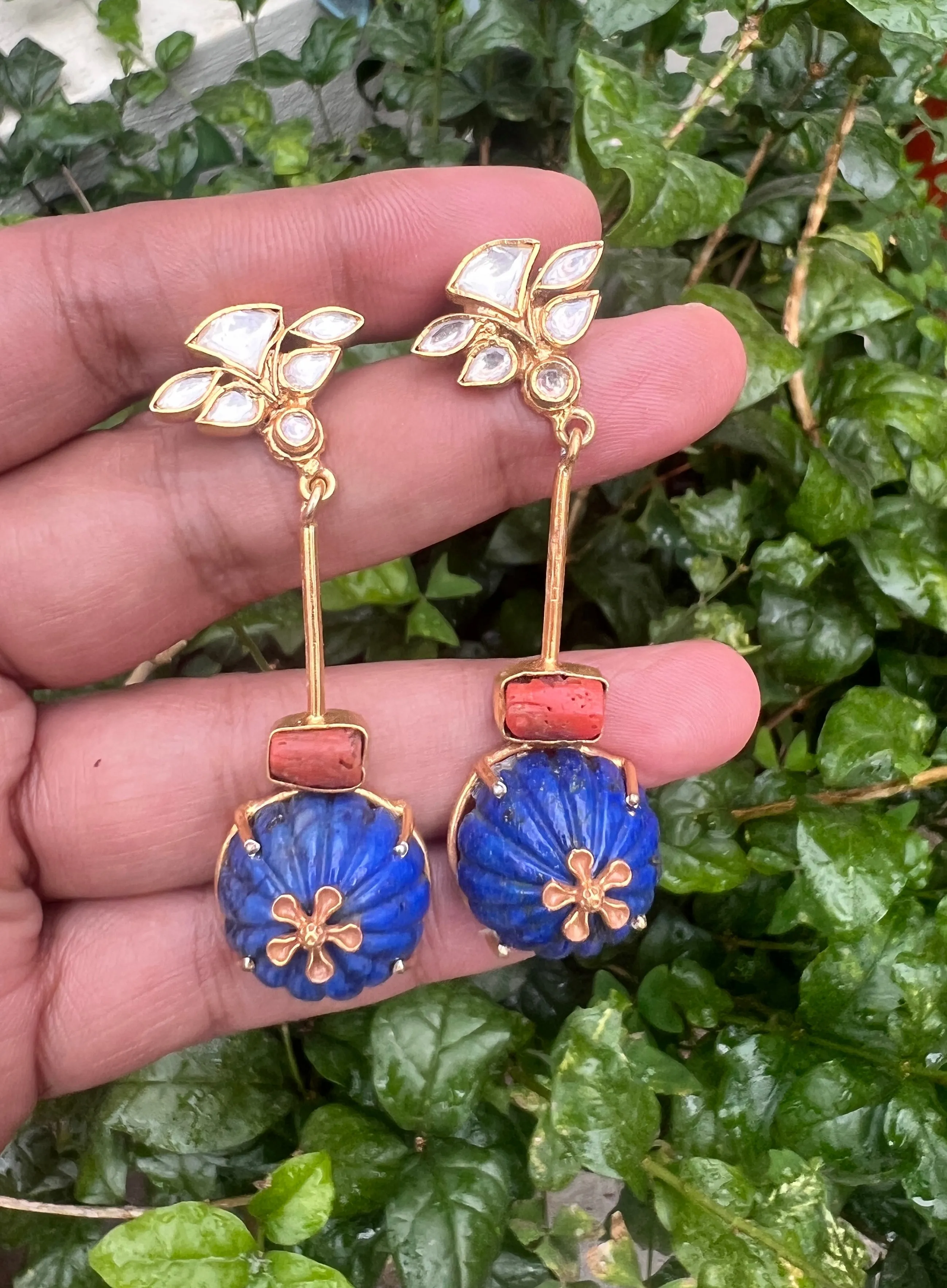 Lapis & kundan with coral earrings