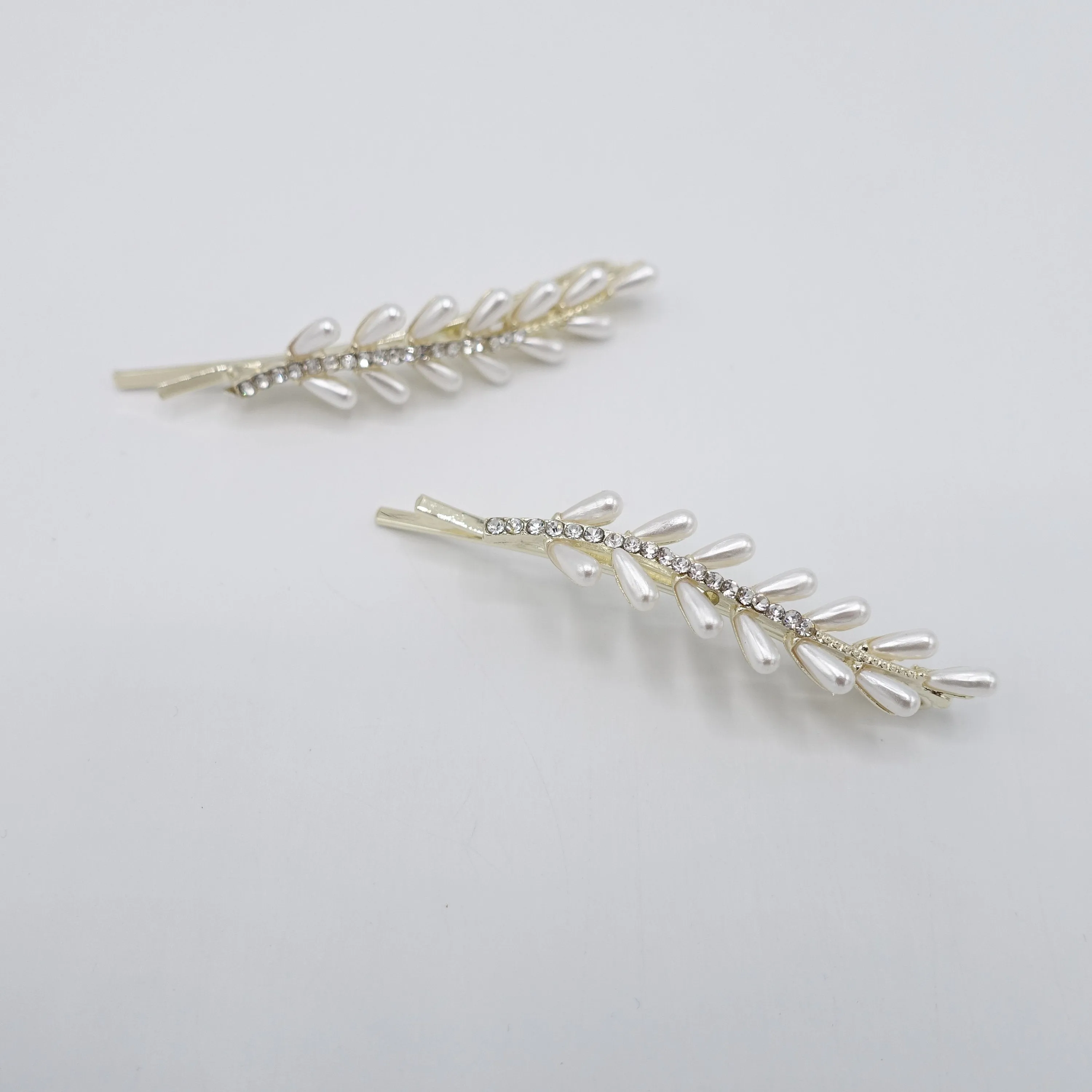 leaf hair barrette, pearl hair clip for women