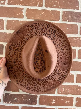 Leopard   Floral Burnt Hat (Medium Brown)