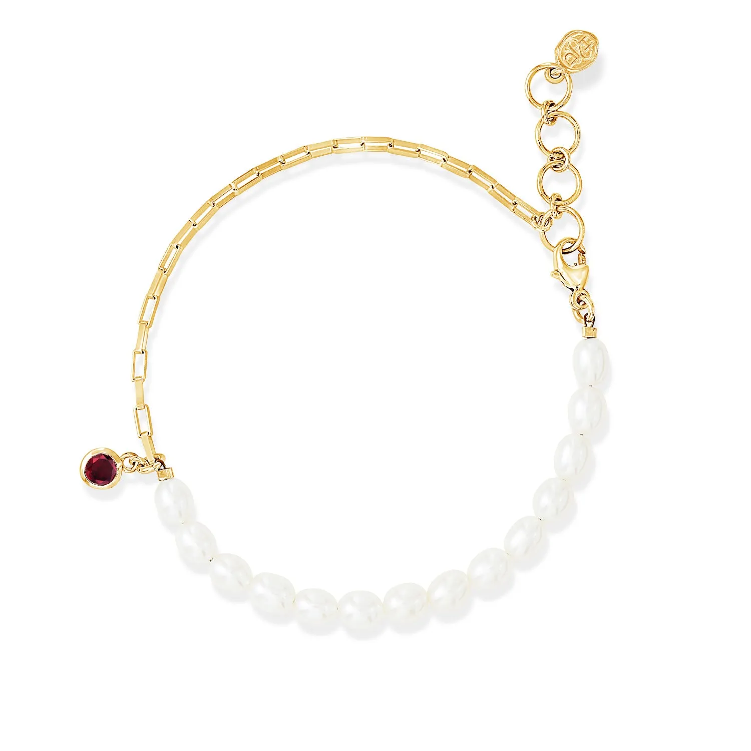 Luna White Pearl, Chain and Garnet Drop Bracelet