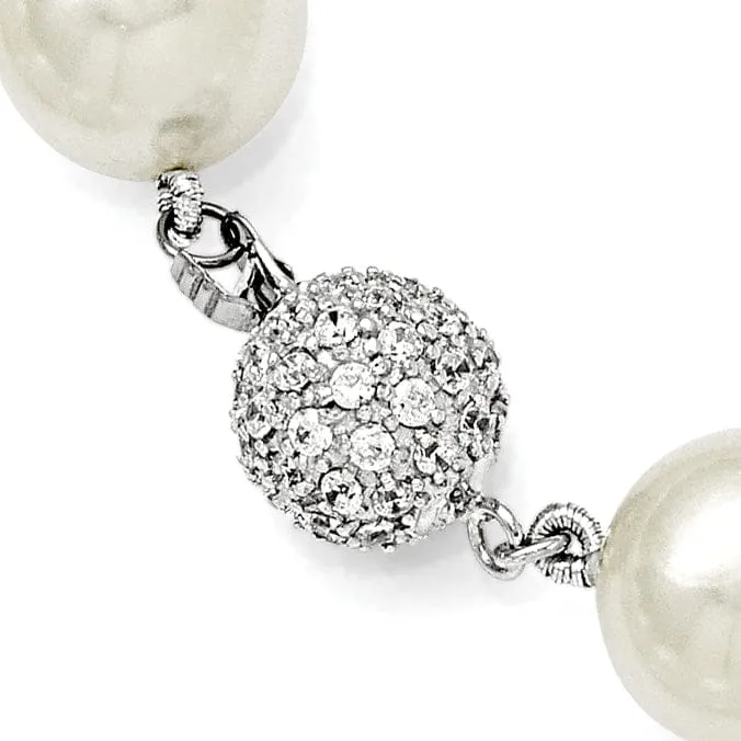 Majestik White Shell Pearl CZ Clasp Necklace