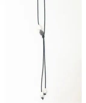 Margo Morrison White Baroque 3 Pearl Lariat with Oval Crystal Ball