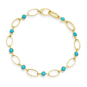 Medium Edith Link Bracelet with Turquoise Bezel Accents