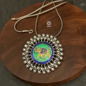 Meenakari Elephant Silver Pendant