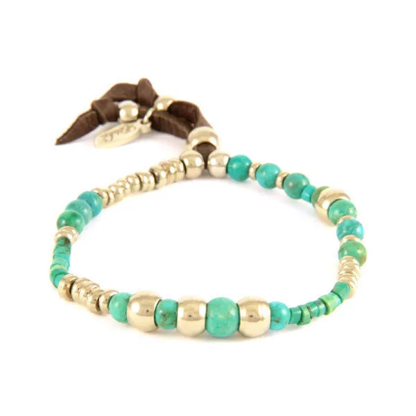 Mens Turquoise Semi Precious Stones and Tiny Bone Bead Stretch Bracelet