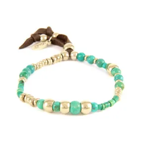 Mens Turquoise Semi Precious Stones and Tiny Bone Bead Stretch Bracelet